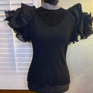 Elegant Black Ruffle Sleeve Top